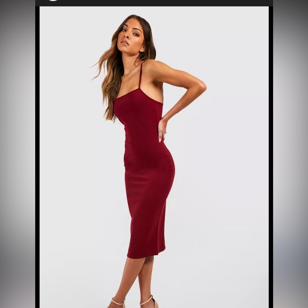 Nasty Gal Burgundy Bodycon midi dress with strappy back Size 2